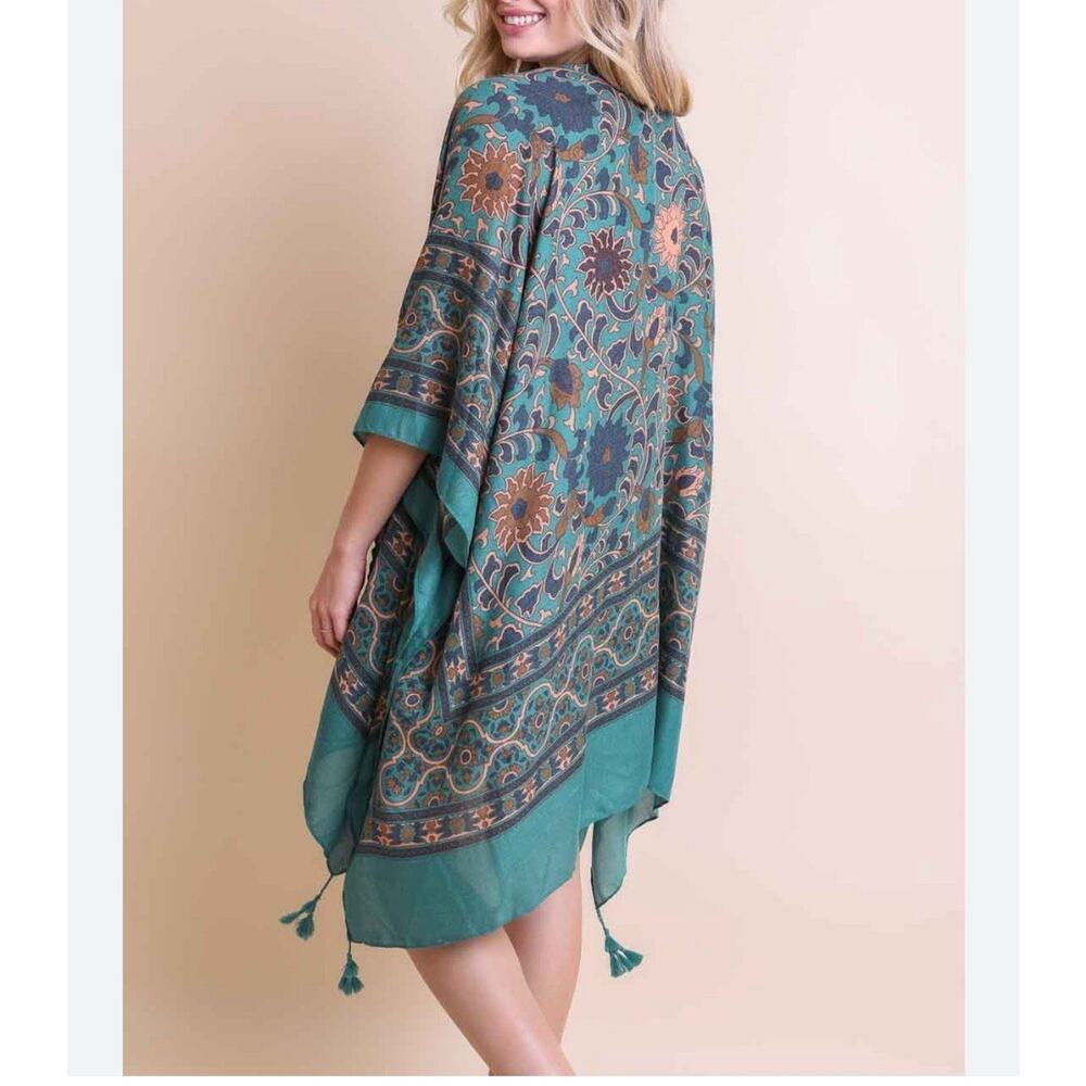 Tapestry Mandala Kimono Duster Cardigan Jacket, Woman's Poncho One Size Fits All
